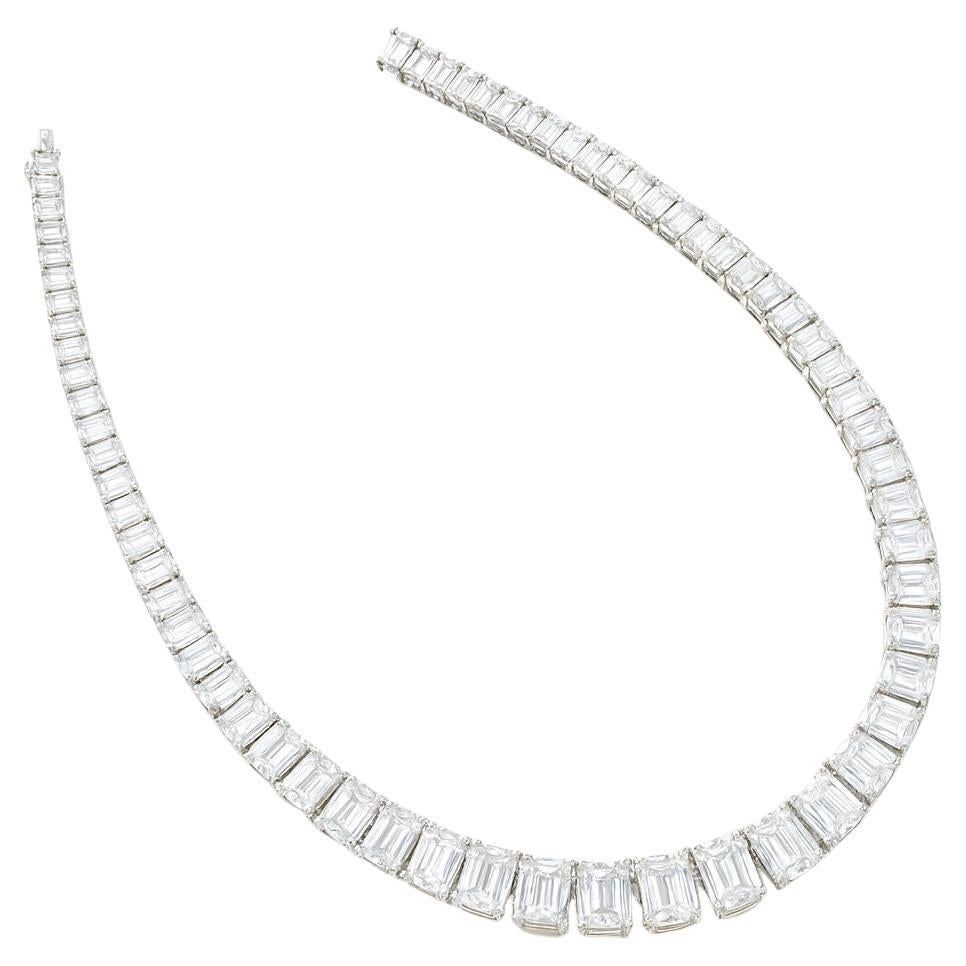 GIA Certified 97 Carat Emerald Cut Diamond Tennis Necklace

A statement of timeless sophistication, this exquisite diamond tennis necklace is composed of a continuous line of perfectly matched emerald-cut diamonds, weighing an extraordinary total of