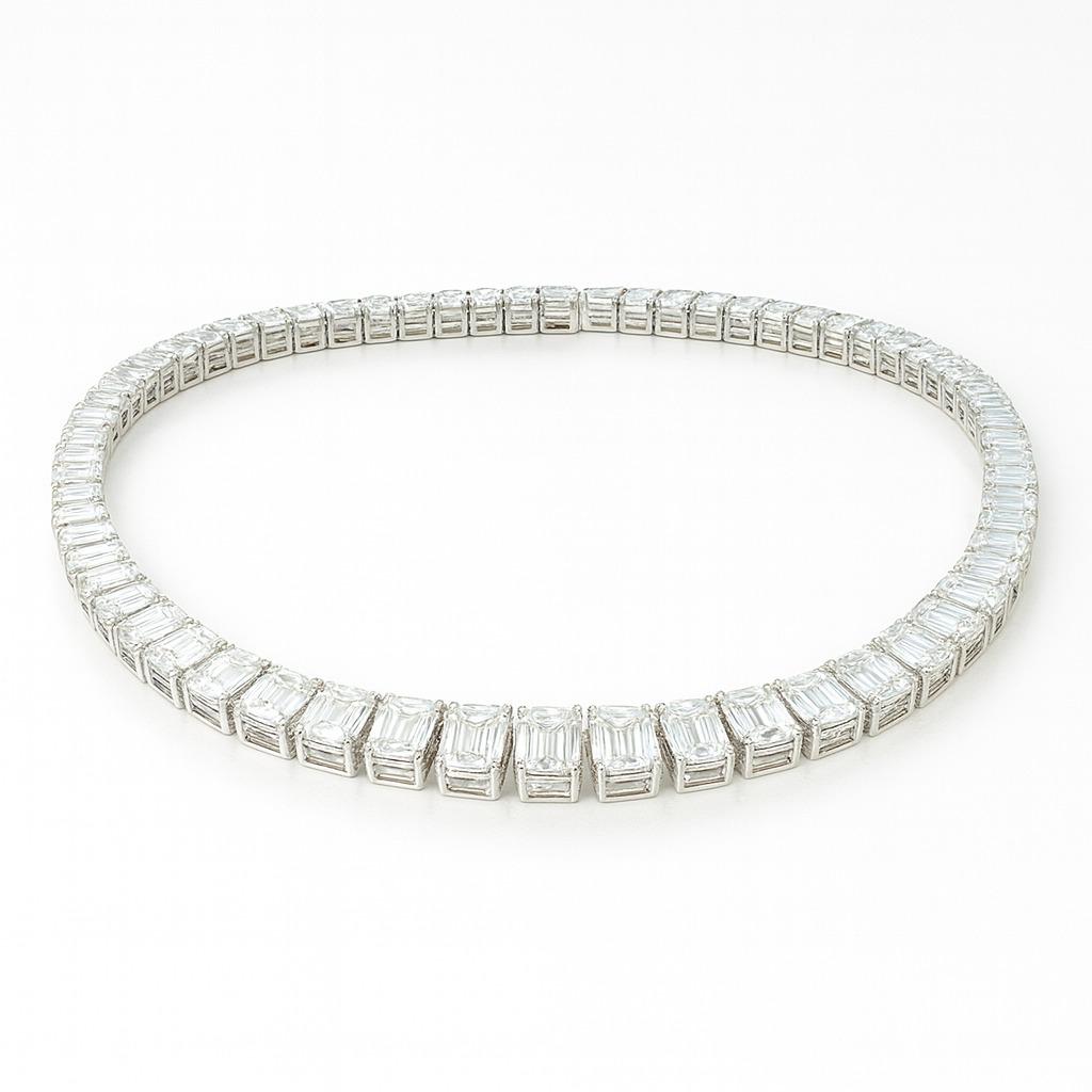 GIA Certified 97 Carat Emerald Cut Diamond Tennis Necklace In New Condition For Sale In Chicago, IL