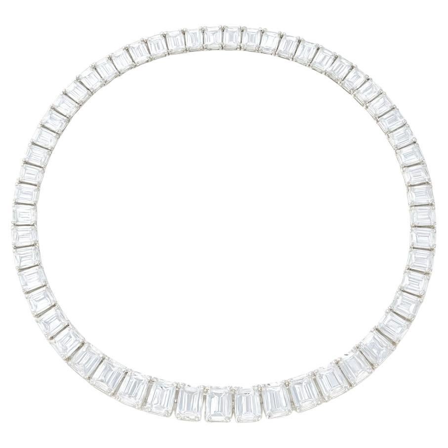 GIA Certified 97 Carat Emerald Cut Diamond Tennis Necklace For Sale