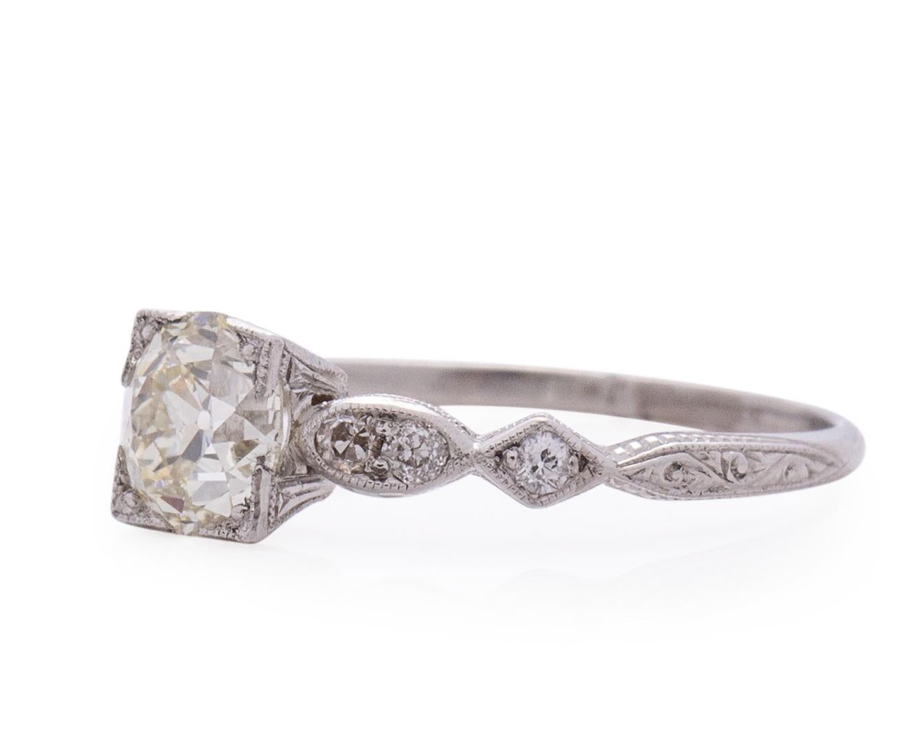 Old European Cut GIA Certified .98 Carat Art Deco Diamond Platinum Engagement Ring For Sale