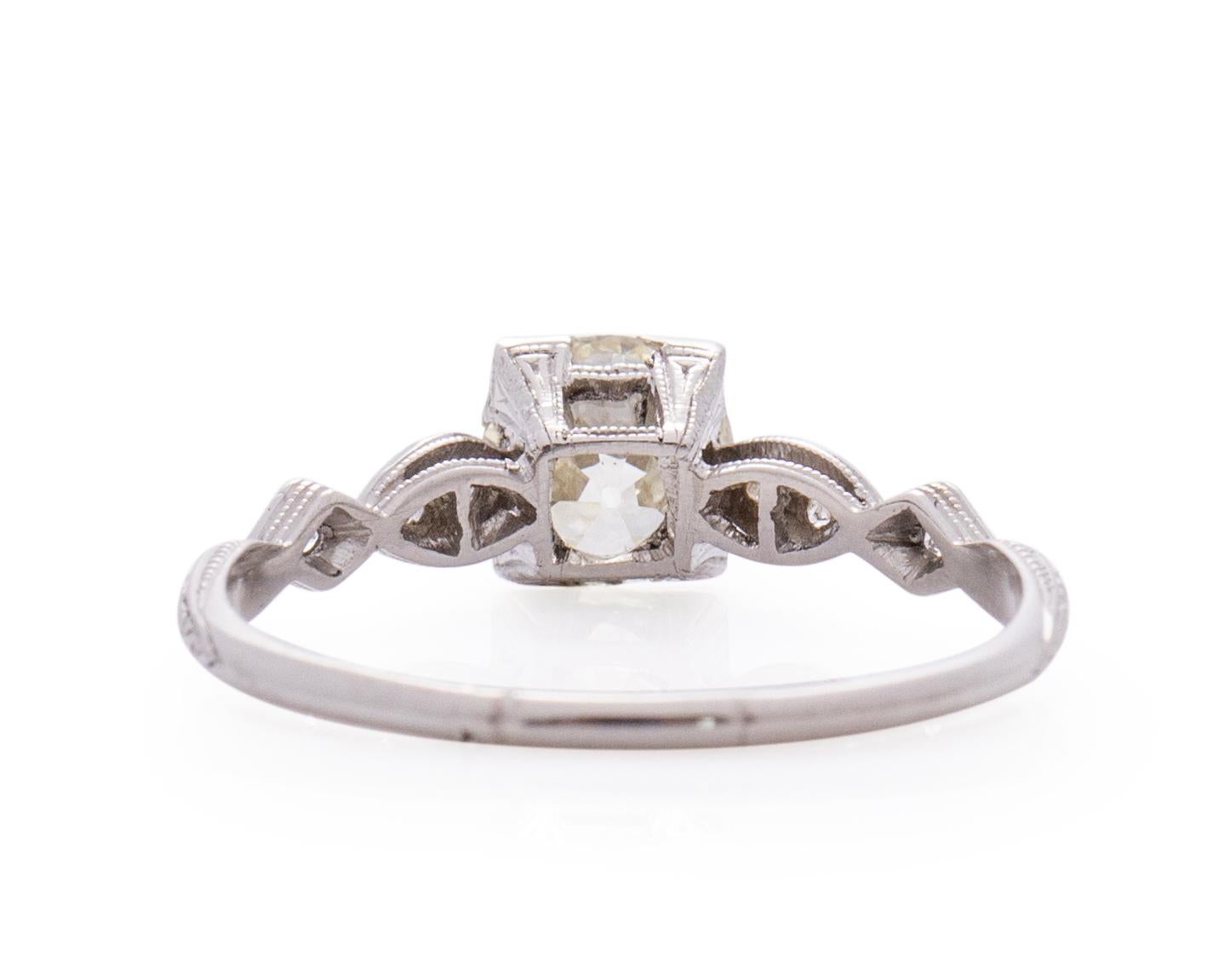 GIA Certified .98 Carat Art Deco Diamond Platinum Engagement Ring In Good Condition For Sale In Atlanta, GA