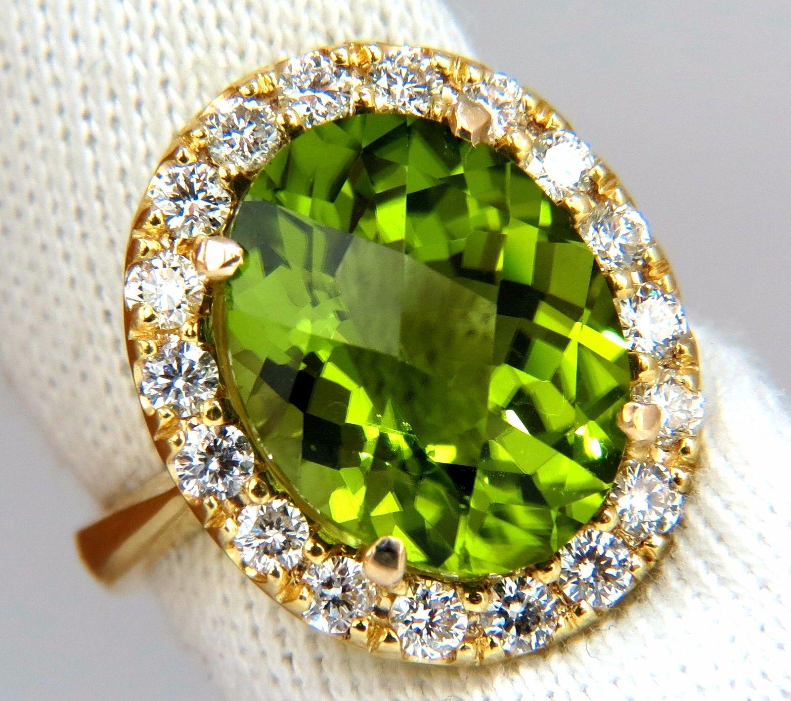 GIA Certified 9.80 Carat Natural Vivid Green Peridot Diamond Ring Halo Rose Cut In New Condition In New York, NY