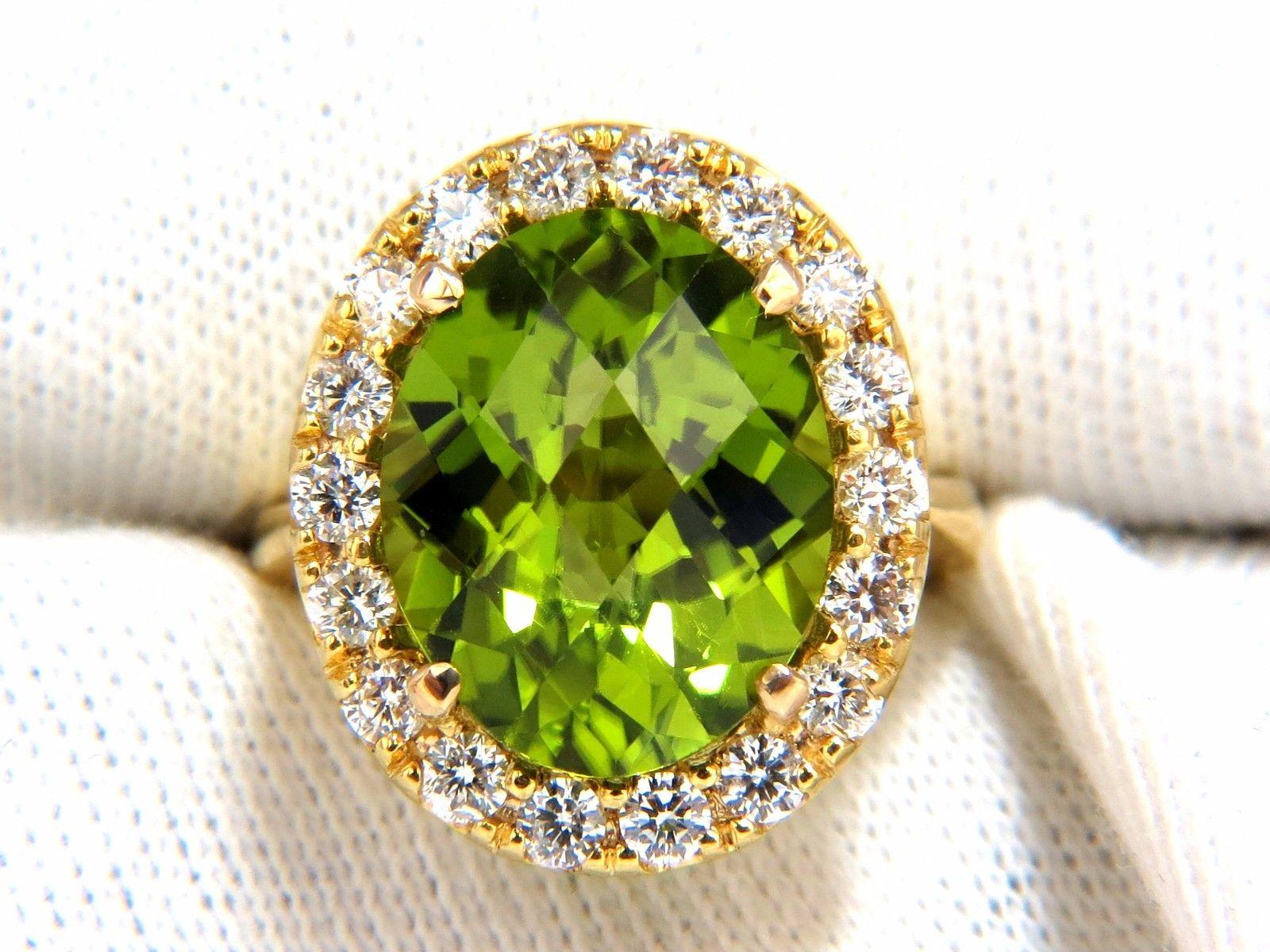 Women's or Men's GIA Certified 9.80 Carat Natural Vivid Green Peridot Diamond Ring Halo Rose Cut