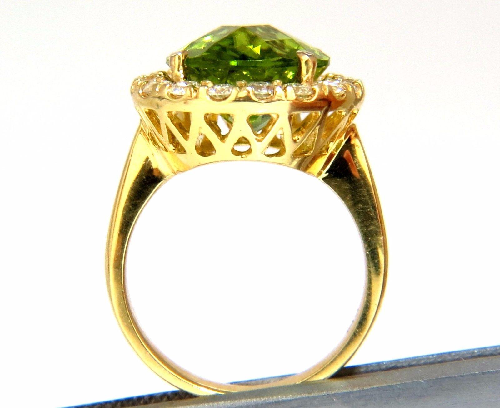 GIA Certified 9.80 Carat Natural Vivid Green Peridot Diamond Ring Halo Rose Cut 2