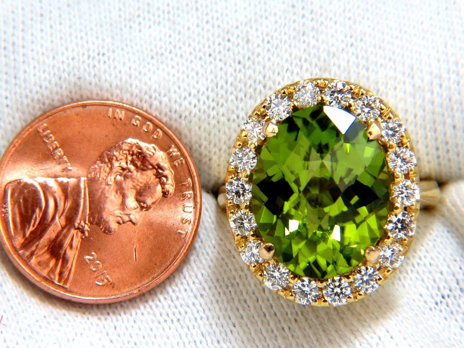 GIA Certified 9.80 Carat Natural Vivid Green Peridot Diamond Ring Halo Rose Cut 3