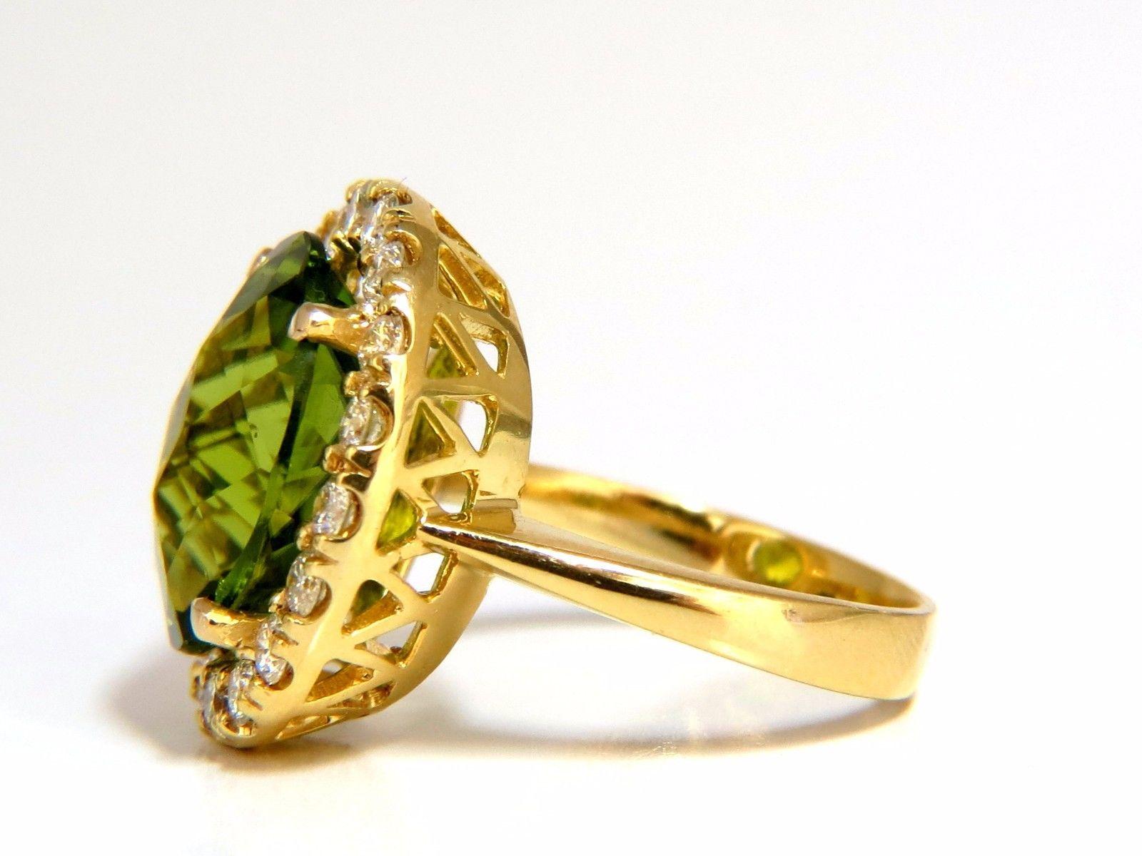 GIA Certified 9.80 Carat Natural Vivid Green Peridot Diamond Ring Halo Rose Cut 4