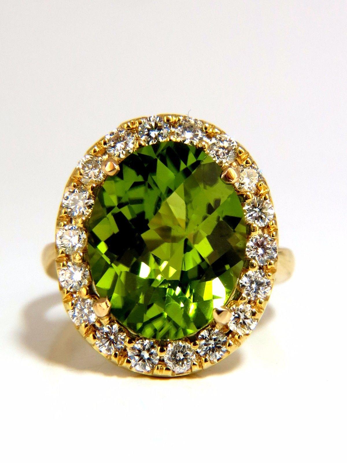 GIA Certified 9.80 Carat Natural Vivid Green Peridot Diamond Ring Halo Rose Cut 5