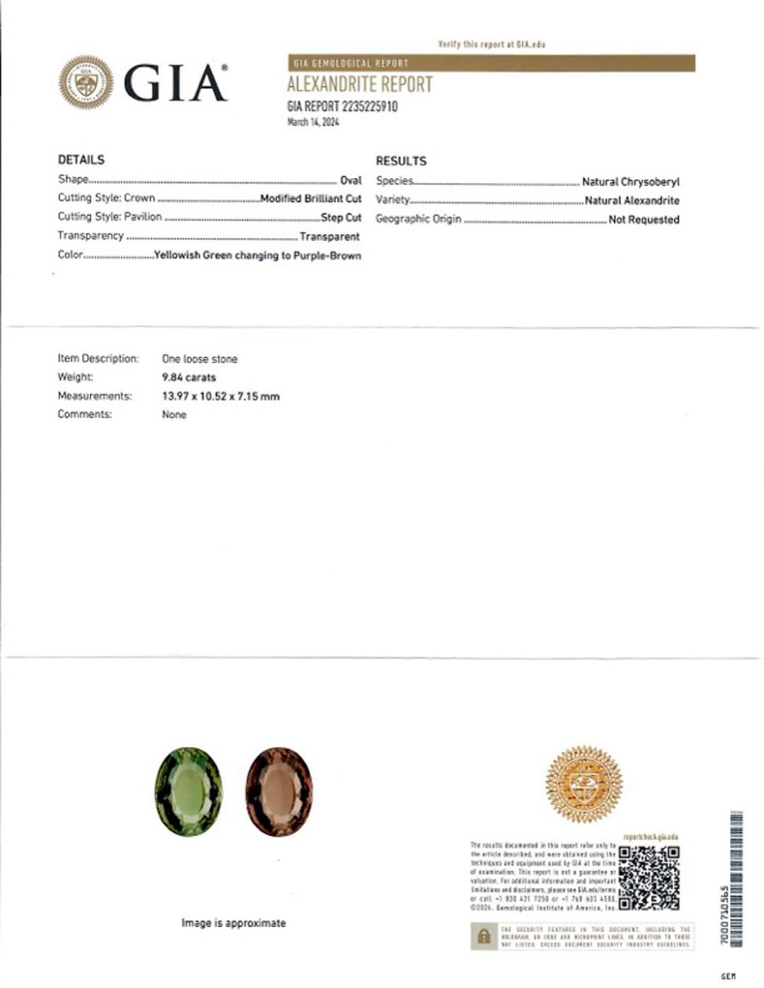 Alexandrite naturelle à couleur changeante de 9.85 carats certifiée GIA en vente 7