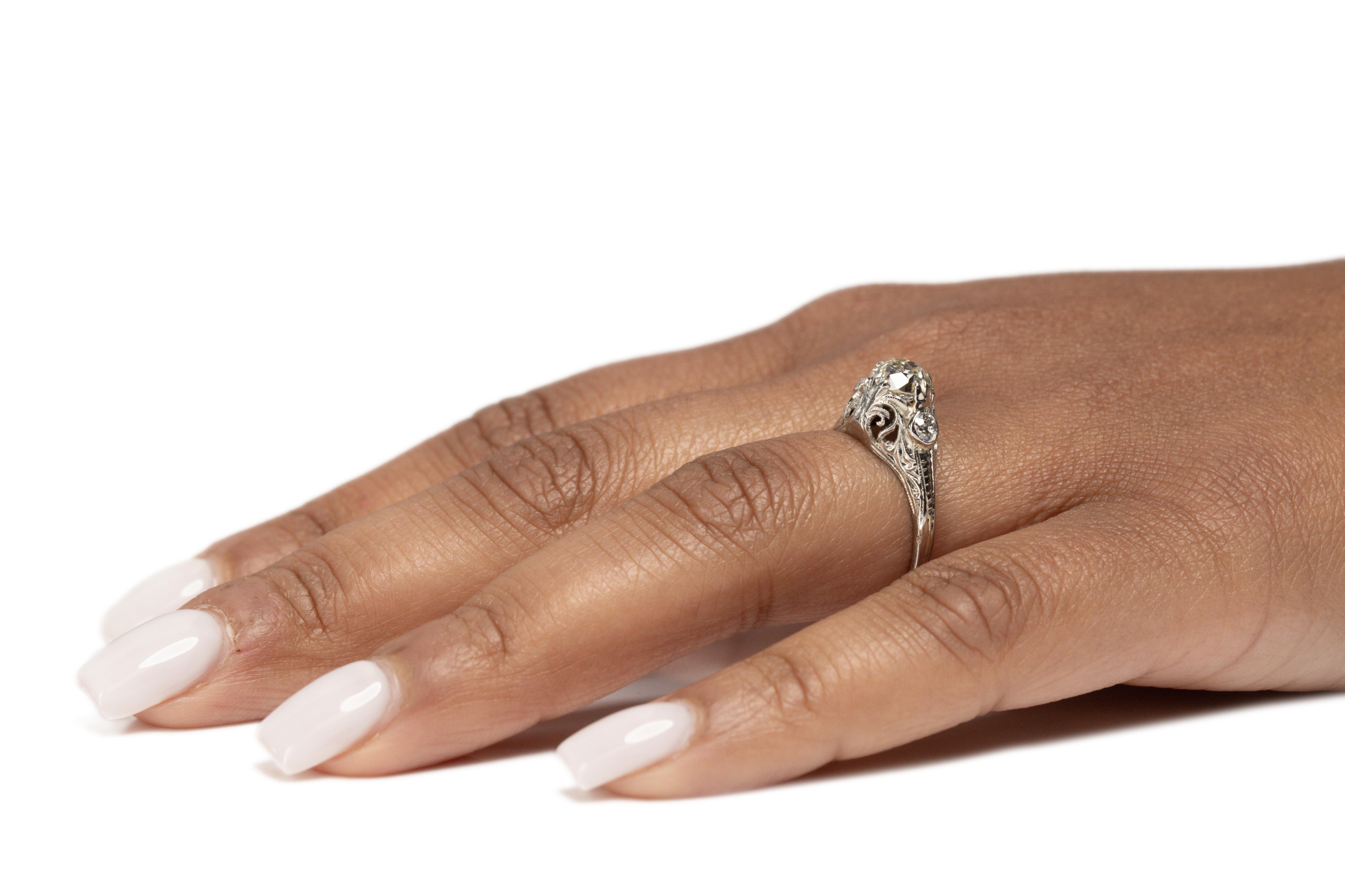 GIA Certified .99 Carat Art Deco Diamond 18 Karat Yellow Gold Engagement Ring In Good Condition For Sale In Atlanta, GA