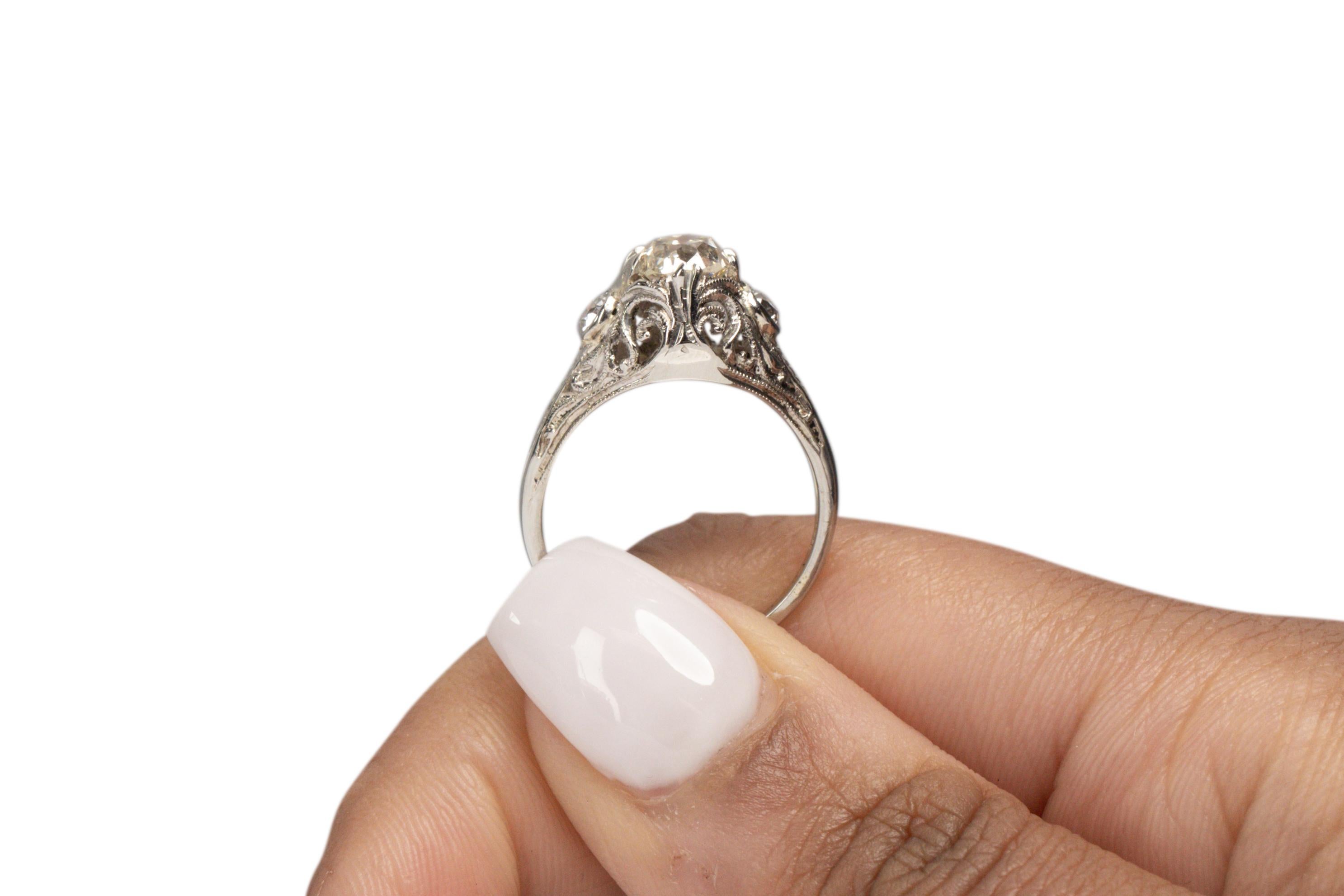 Women's GIA Certified .99 Carat Art Deco Diamond 18 Karat Yellow Gold Engagement Ring For Sale