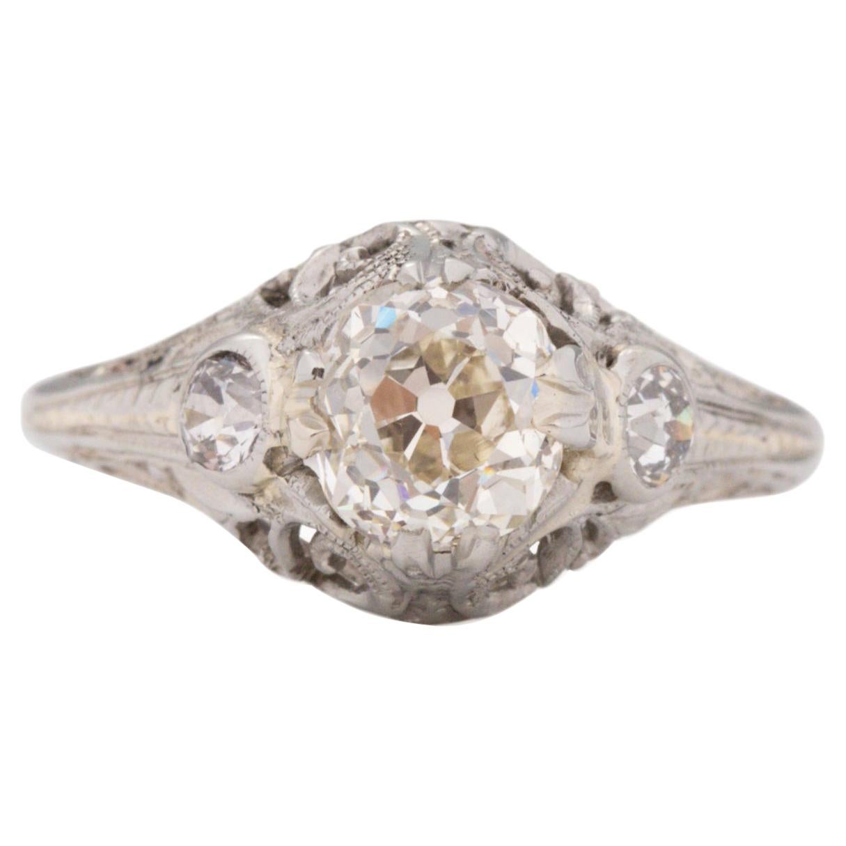 GIA Certified .99 Carat Art Deco Diamond 18 Karat Yellow Gold Engagement Ring For Sale