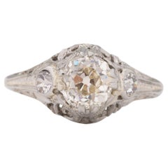 GIA zertifizierter 0,99 Karat Art Deco Diamant 18 Karat Gelbgold Verlobungsring