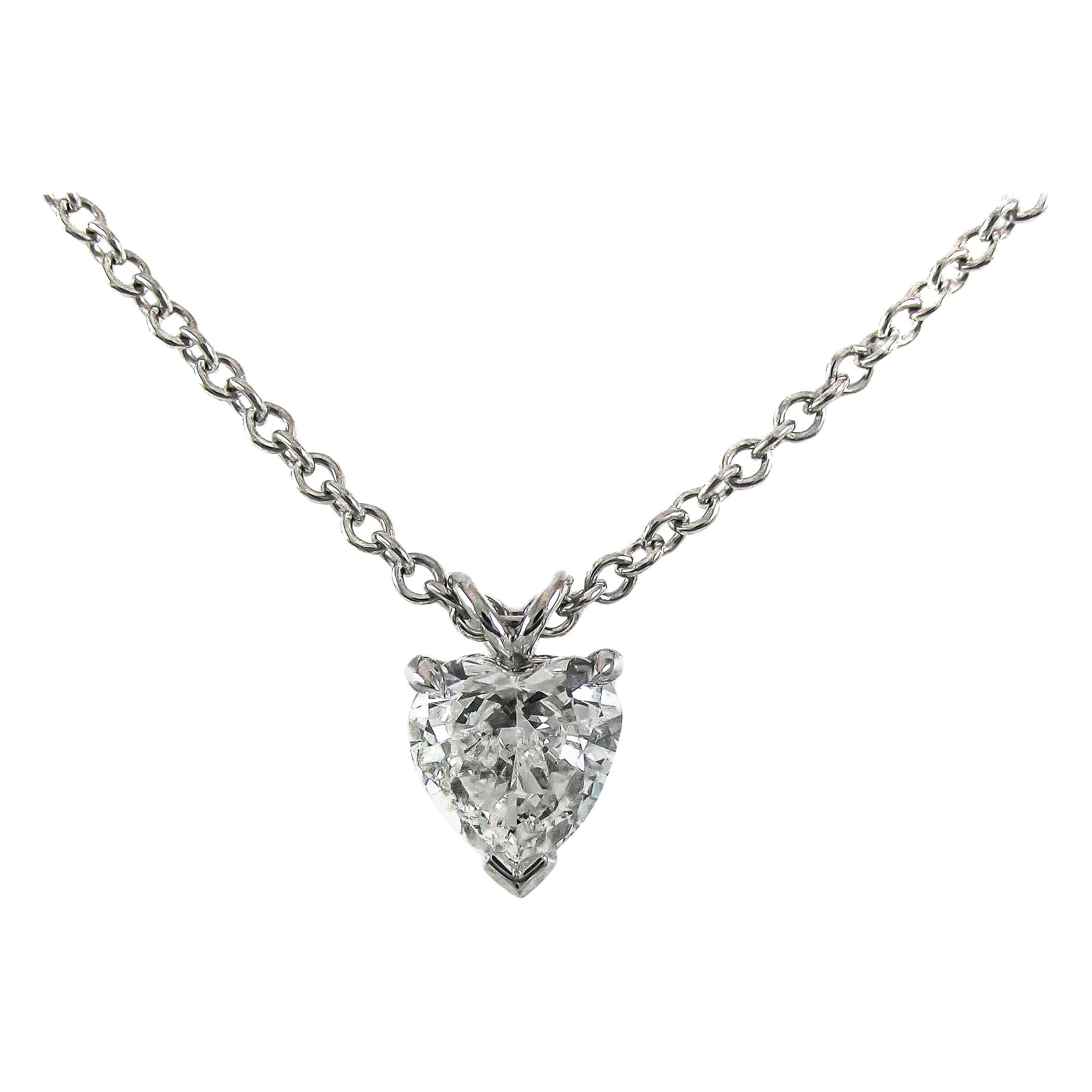GIA Certified .99 Carat Heart Shaped Diamond Platinum Pendant For Sale