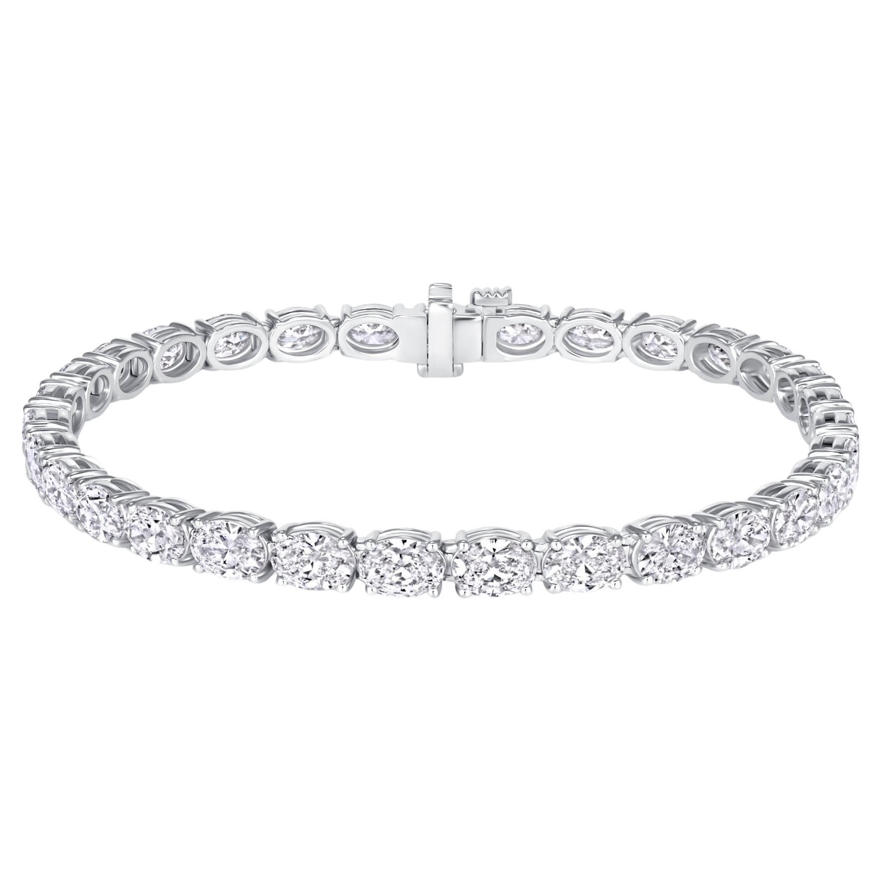 GIA Certified 9.90 CTW Oval Brilliant Diamond Tennis Bracelet in 14K White Gold