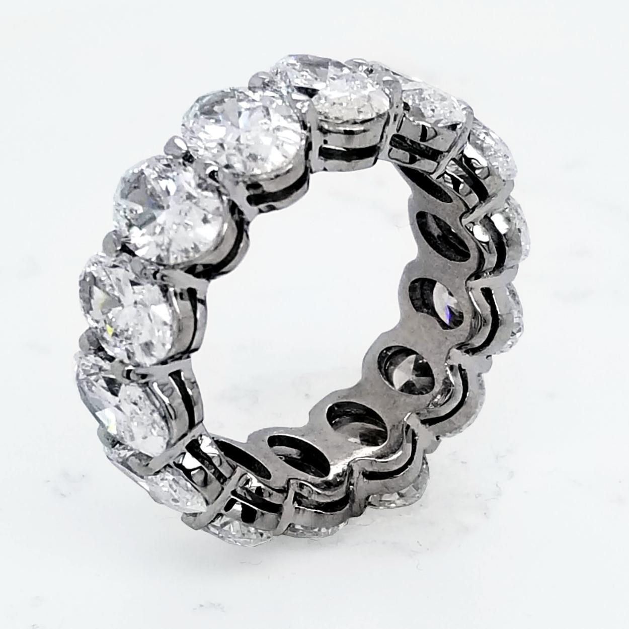 Oval Cut GIA Certified 9.93 Carat '3/4s' Oval Platinum Diamond Eternity Ring