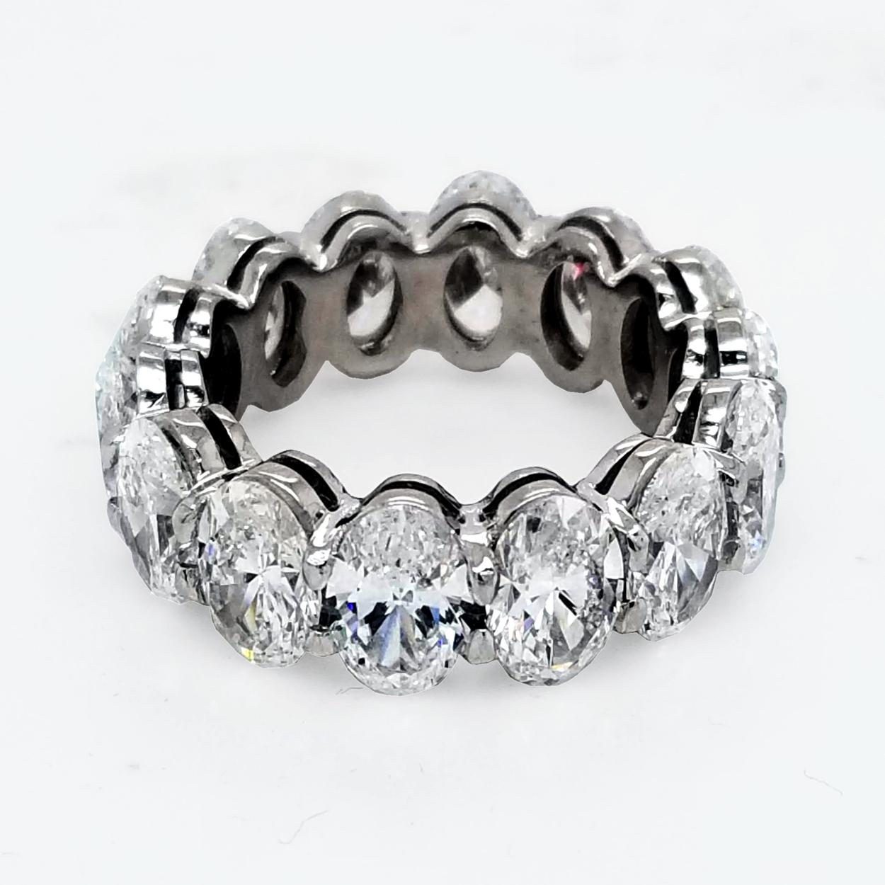 GIA Certified 9.93 Carat '3/4s' Oval Platinum Diamond Eternity Ring In New Condition In Los Angeles, CA