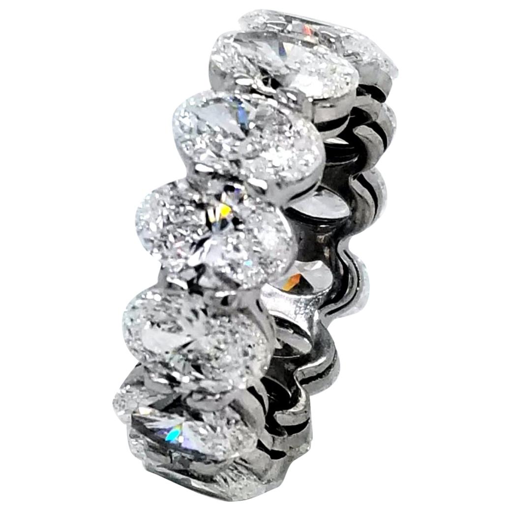 GIA Certified 9.93 Carat '3/4s' Oval Platinum Diamond Eternity Ring