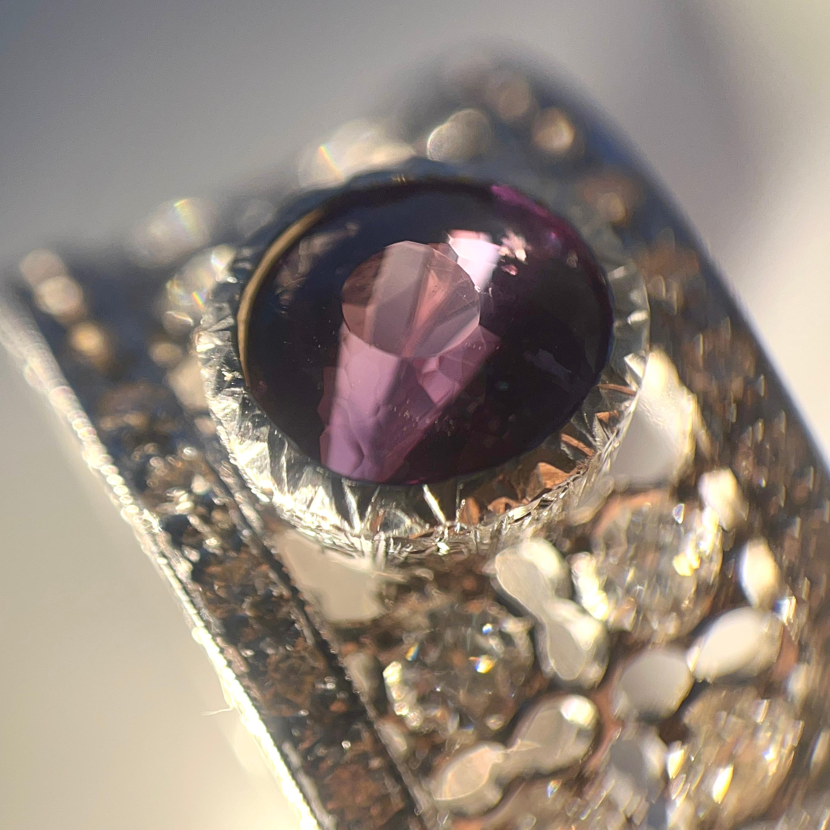 Oval Cut GIA Certified Alexandrite Florentine Engraved Diamond Ring For Sale