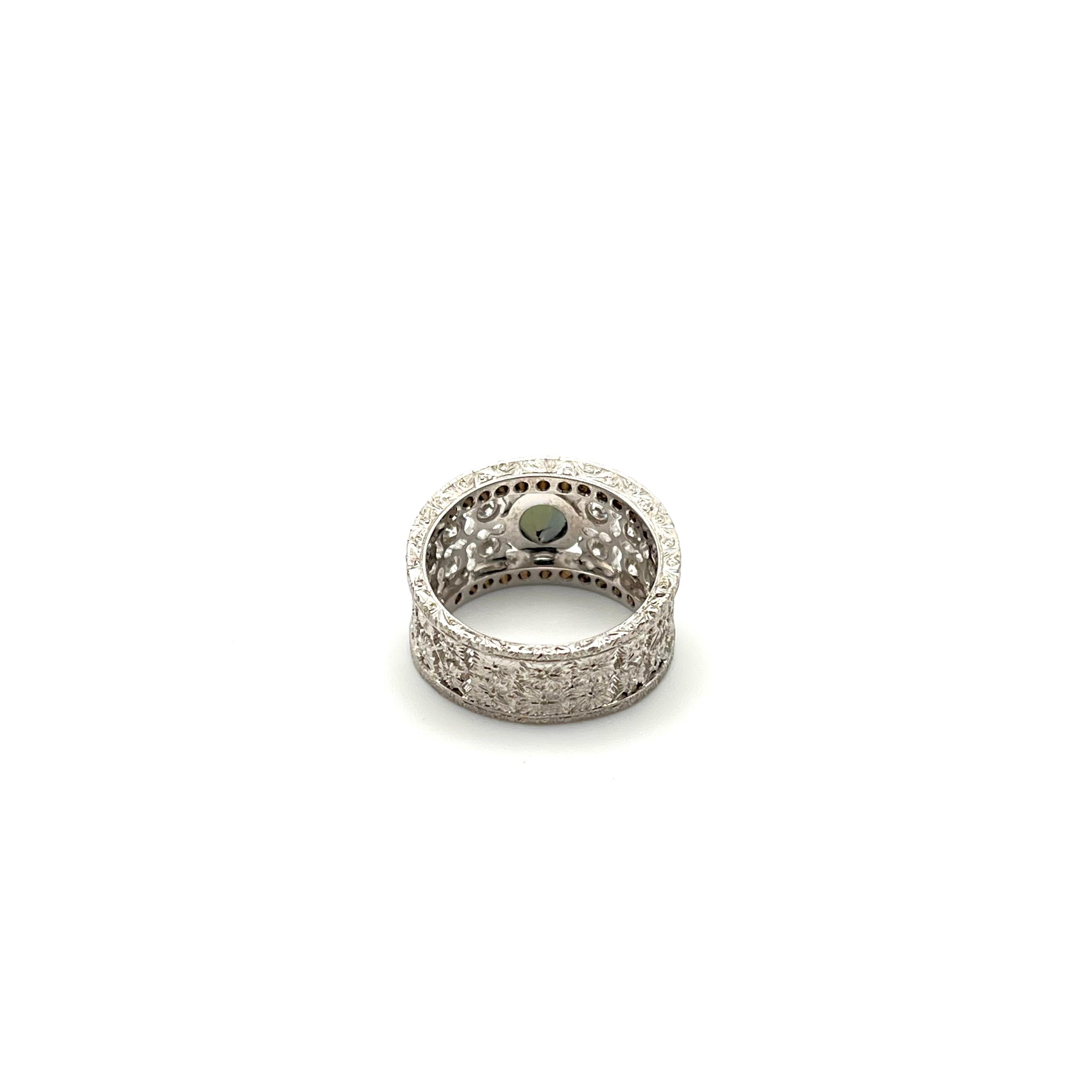 Women's GIA Certified Alexandrite Florentine Engraved Diamond Ring For Sale