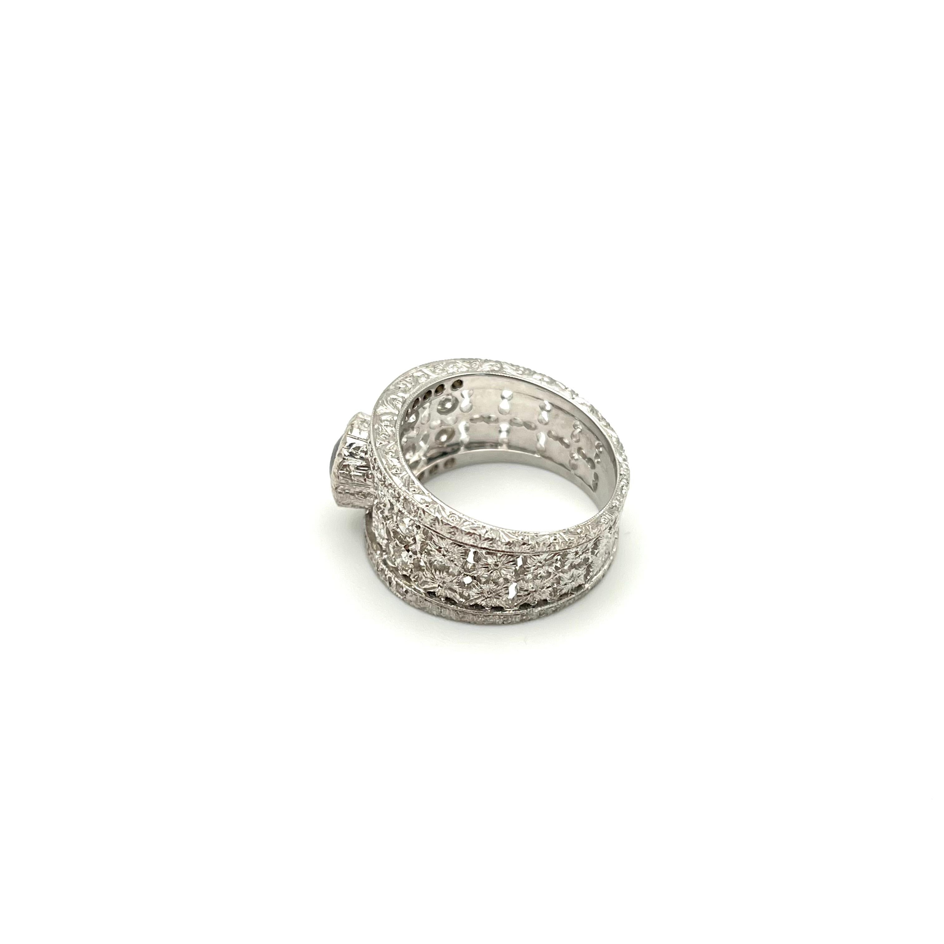 GIA Certified Alexandrite Florentine Engraved Diamond Ring For Sale 1