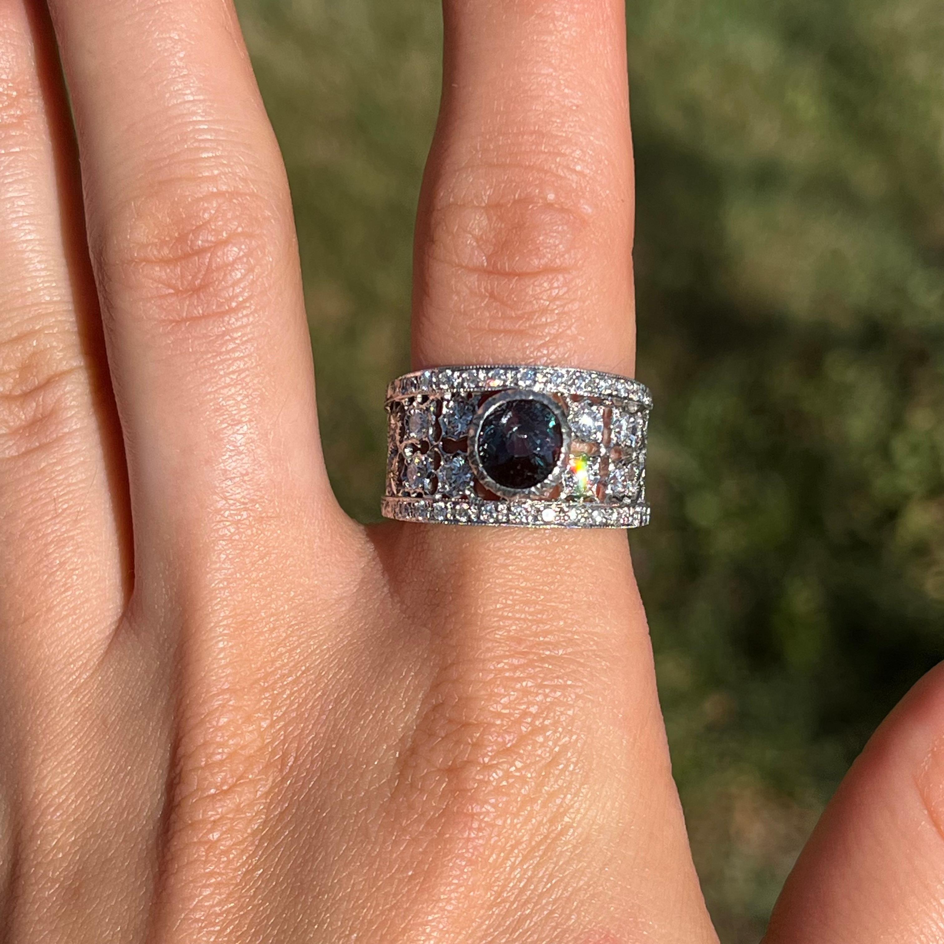 GIA Certified Alexandrite Florentine Engraved Diamond Ring For Sale 3