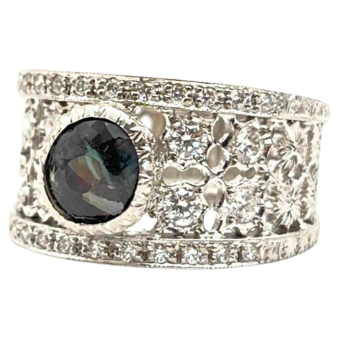 GIA Certified Alexandrite Florentine Engraved Diamond Ring