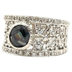 GIA Certified Alexandrite Florentine Engraved Diamond Ring