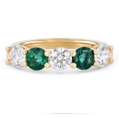GIA Certified Alternating Diamond And Emerald Yellow Gold Ring