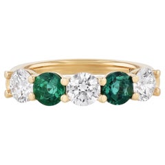 GIA Certified Alternating Diamond And Emerald Yellow Gold Ring