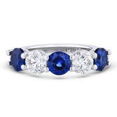 GIA Certified Alternating Sapphire and Diamond Platinum Ring