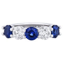 GIA Certified Alternating Sapphire and Diamond Platinum Ring