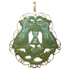 Colgante Mariposa Serpentina China en Oro 14k Antiguo Certificado GIA