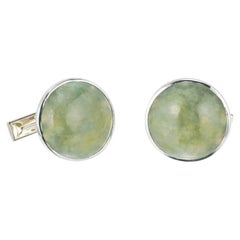 GIA Certified Antique 14k White Gold Jadeite Jade Cufflinks, 1950s