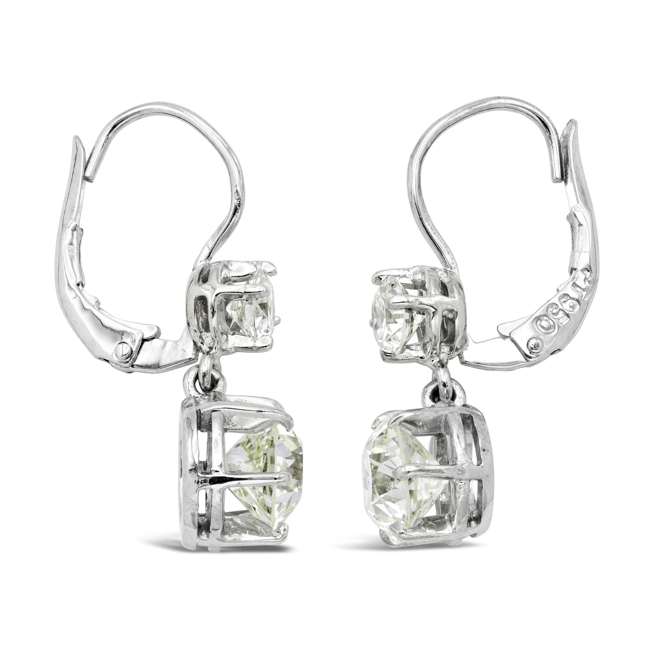 The perfect pair of earrings to take you from day, to night. Set with a pair of sweet old Euros, these drop earrings have the most charming look and sparkle on the ear in such a beautiful way. Everyone needs a pair of diamond earrings, and these are
