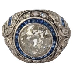 GIA certified Antique Art- Deco 2.10 carat Diamond, Sapphire Platinum Ring