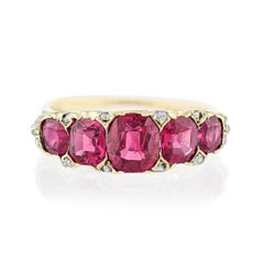 GIA Certified Antique Burma No Heat Ruby And Rose Cut Diamond Band Ring In 18K.