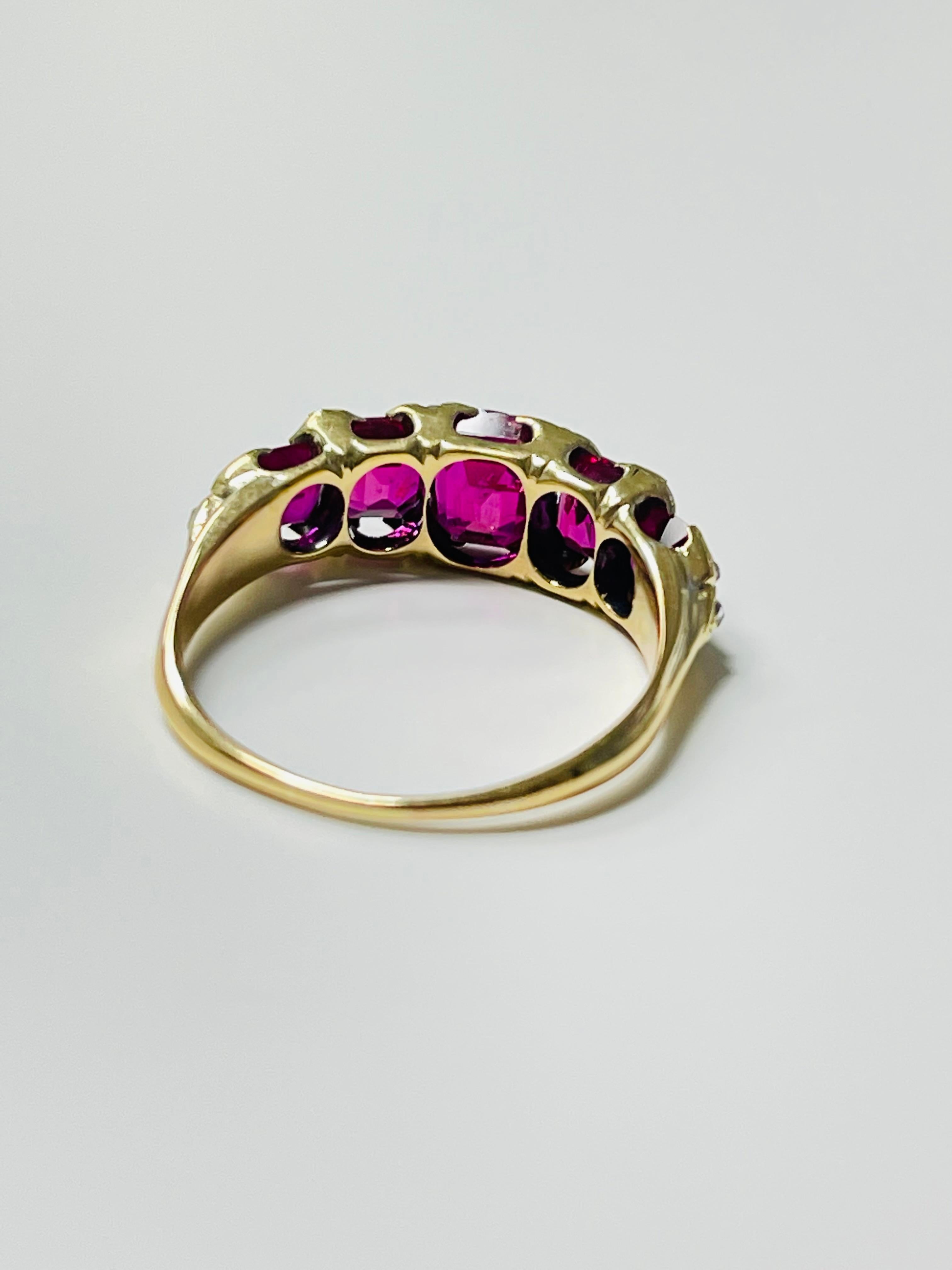 GIA Certified Antique Burma No Heat Ruby And Rose Cut Diamond Band Ring In 18K.  In Excellent Condition In New York, NY
