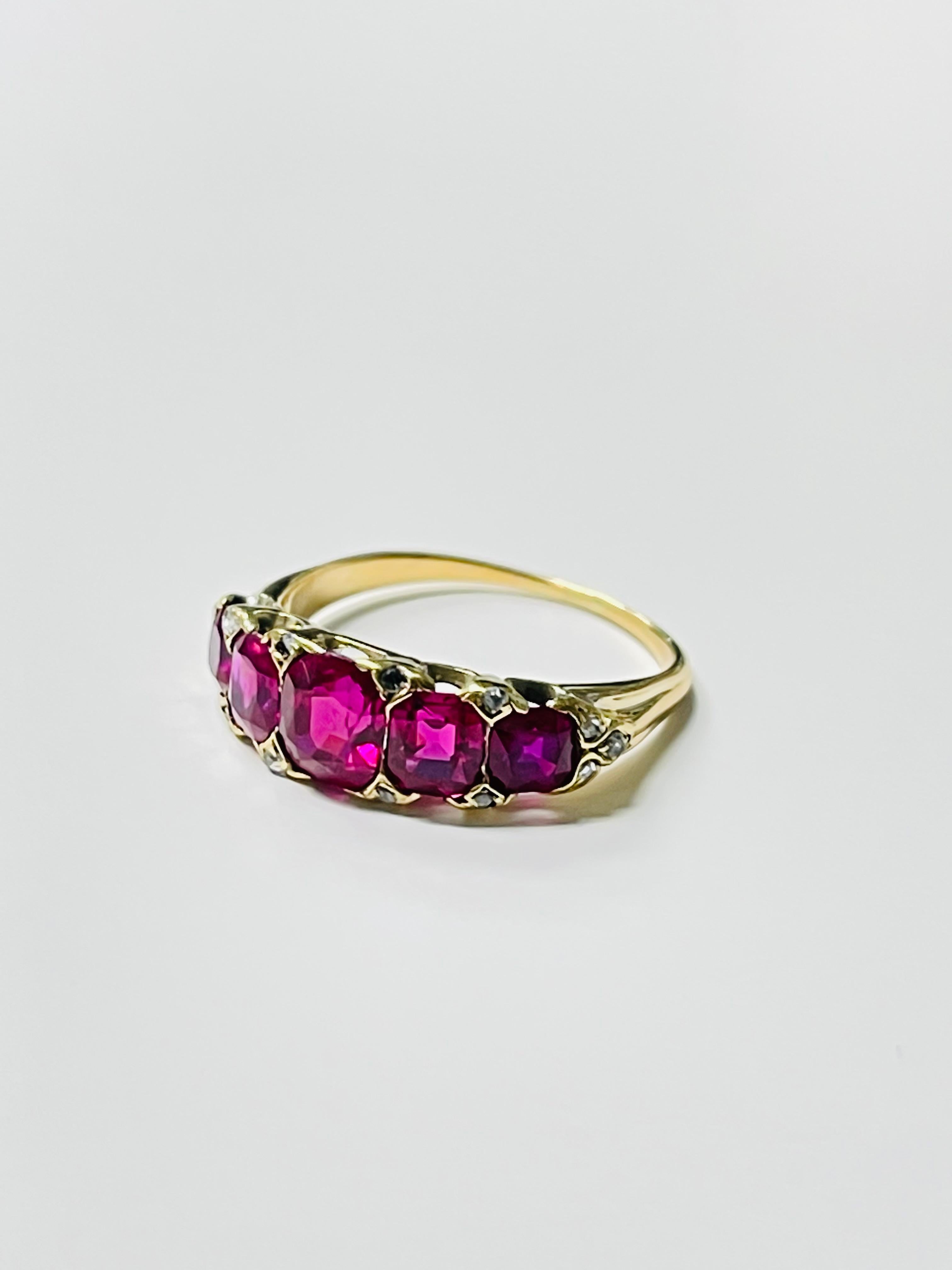 GIA Certified Antique Burma No Heat Ruby And Rose Cut Diamond Band Ring In 18K. 1