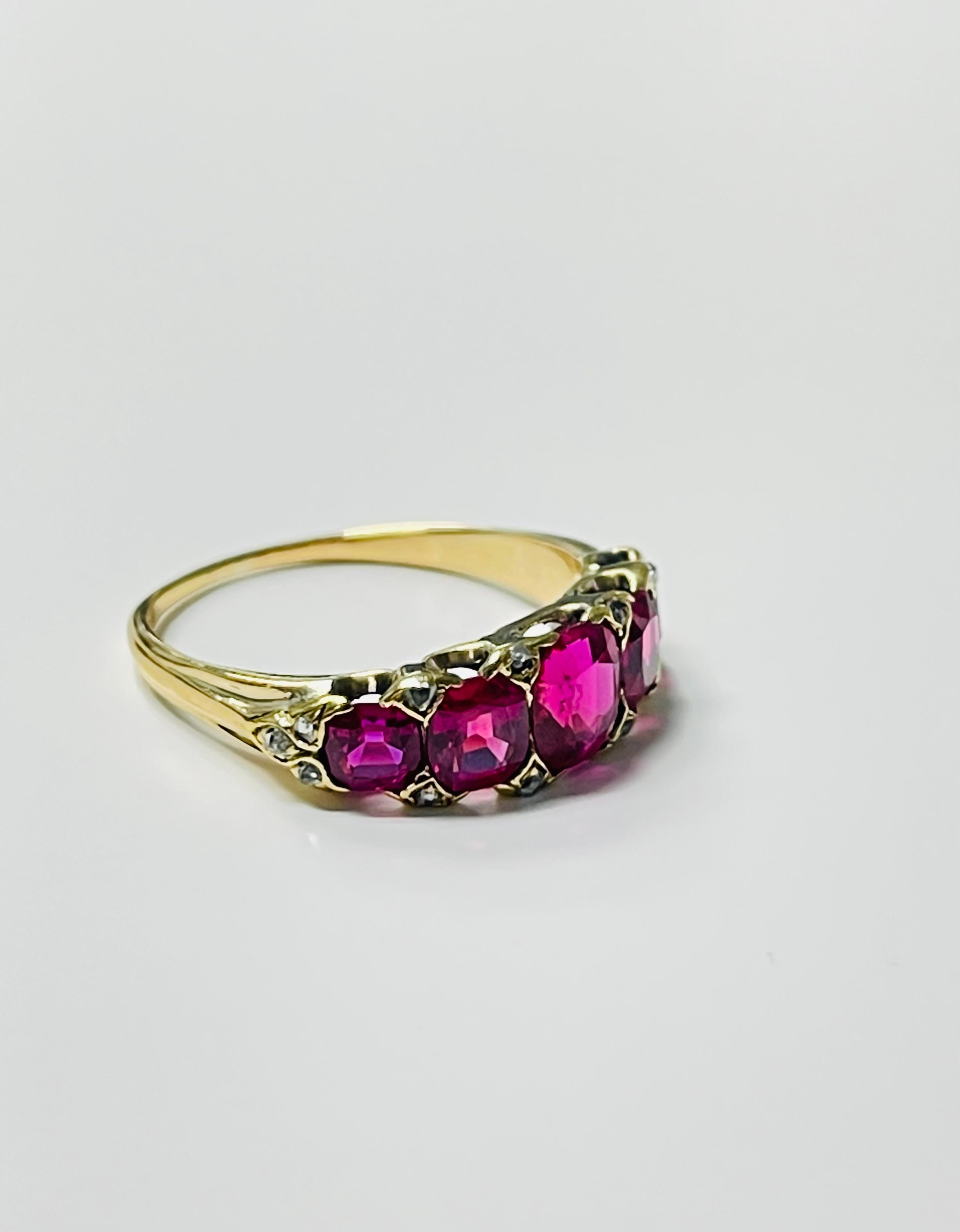 GIA Certified Antique Burma No Heat Ruby And Rose Cut Diamond Band Ring In 18K. 2