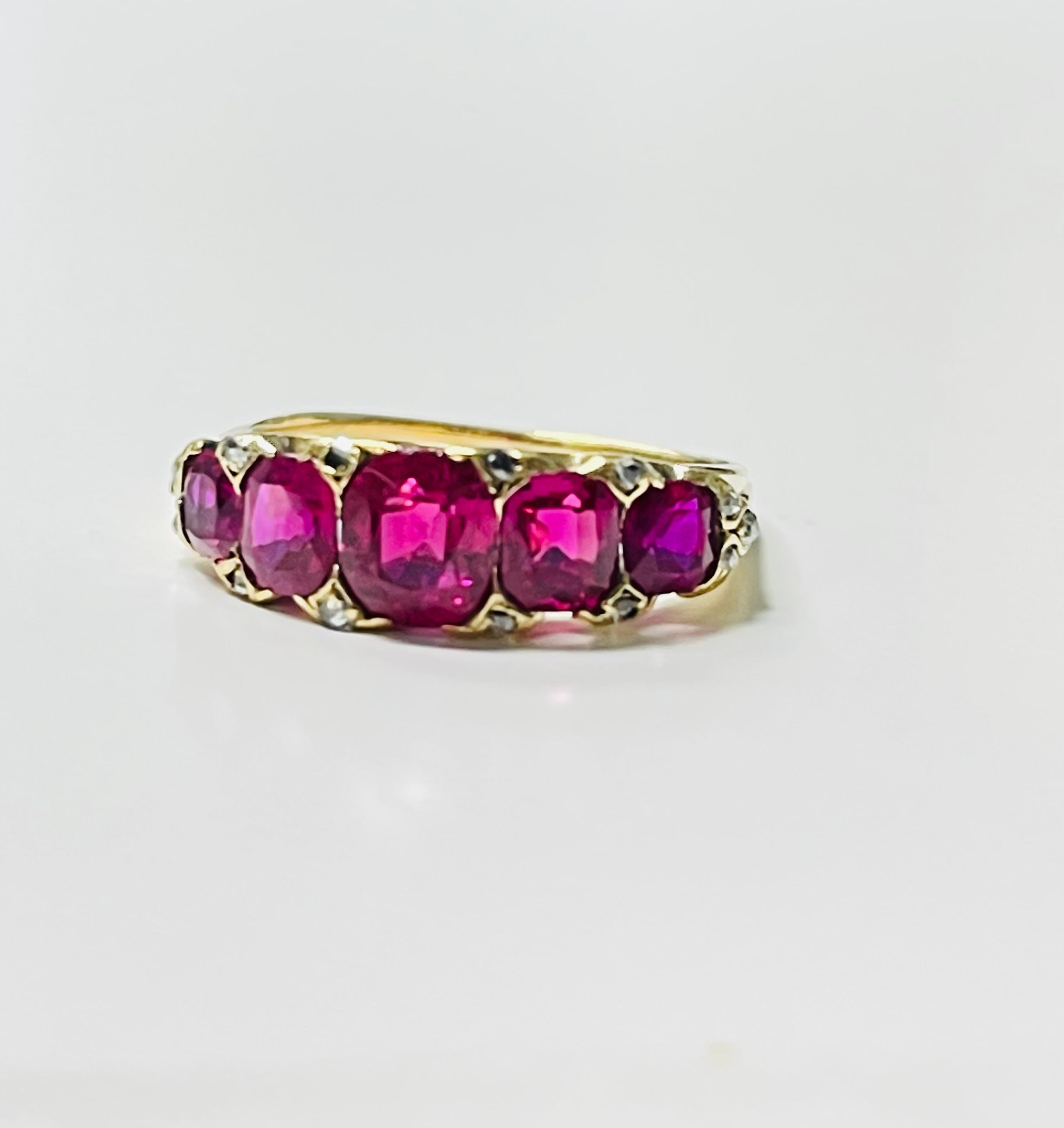 GIA Certified Antique Burma No Heat Ruby And Rose Cut Diamond Band Ring In 18K.  4