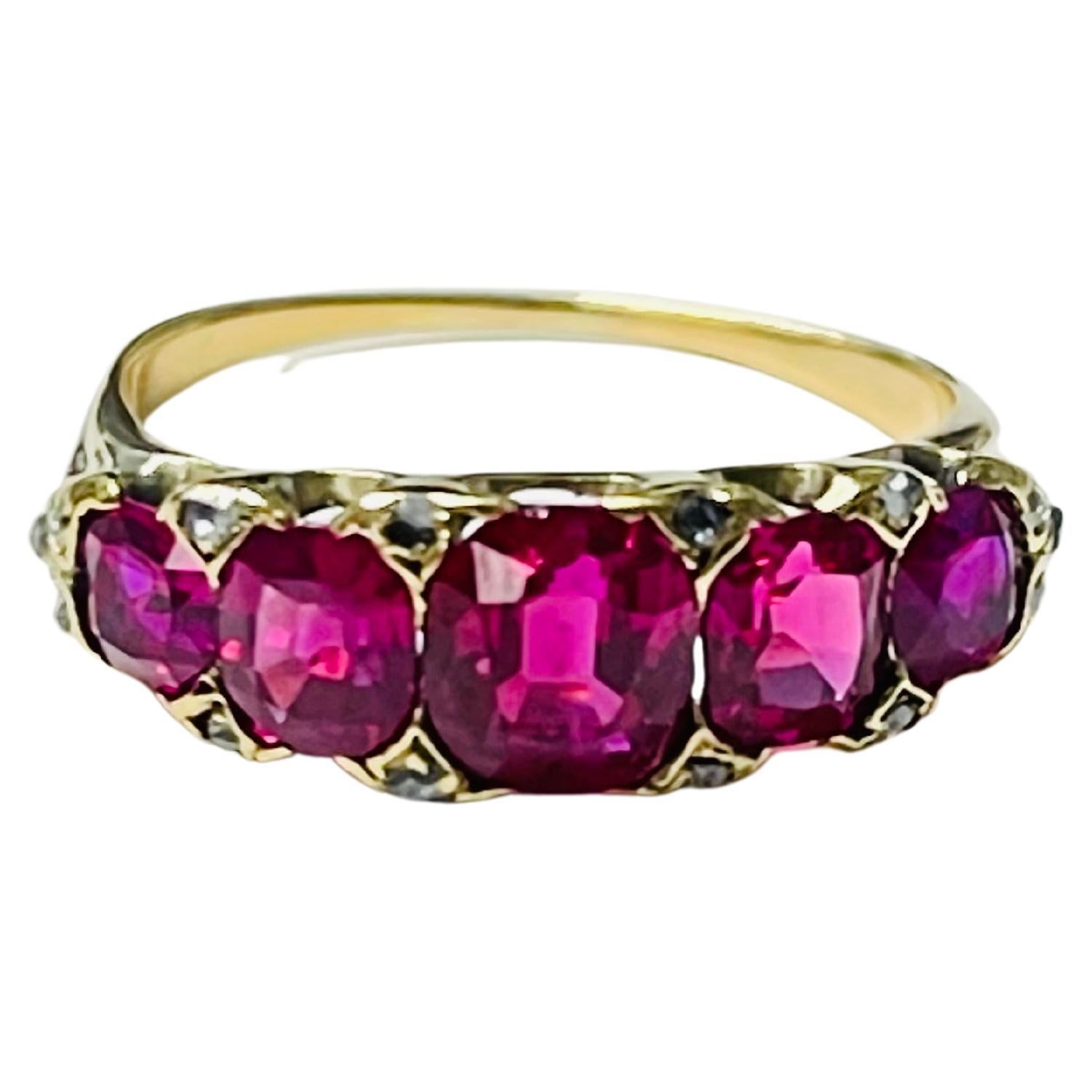 GIA Certified Antique Burma No Heat Ruby And Rose Cut Diamond Band Ring In 18K. 