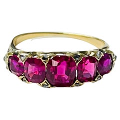 GIA Certified Antique Burma No Heat Ruby And Rose Cut Diamond Band Ring In 18K. 