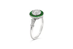 GIA Certified 1.01 Carats Round Cut Diamond & Tsavorite Halo Engagement Ring