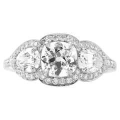 GIA zertifiziert Antik-Schliff Diamant Kissen & Birne Form drei Stein Ring