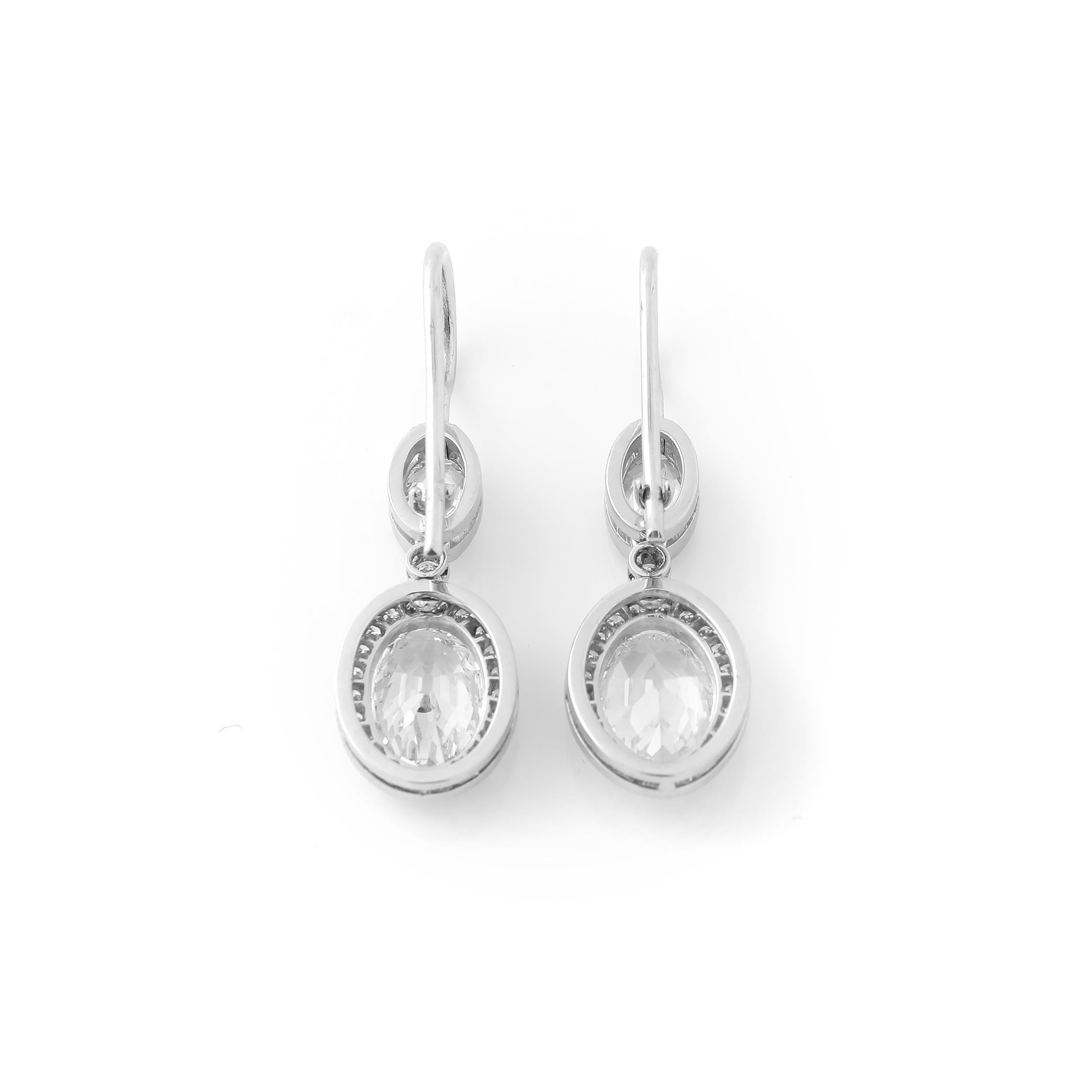 Women's or Men's GIA Certified Antique-Cut Diamond Oval Earrings, 2.86 Carats For Sale