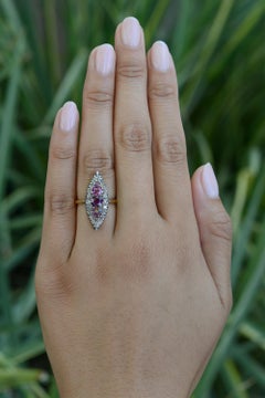 GIA Certified Antique French Victorian Ruby & Diamond Navette Ring