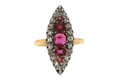 GIA Certified Antique French Victorian Ruby & Diamond Navette Ring