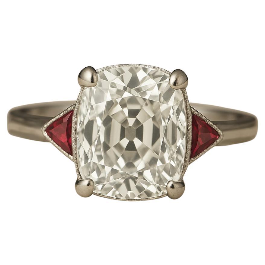 GIA Certified Antique-Inspired Old Mine Cut Diamond Ring with Rubies en venta