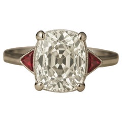 GIA Certified Antique-Inspired Old Mine Cut Diamond Ring with Rubies