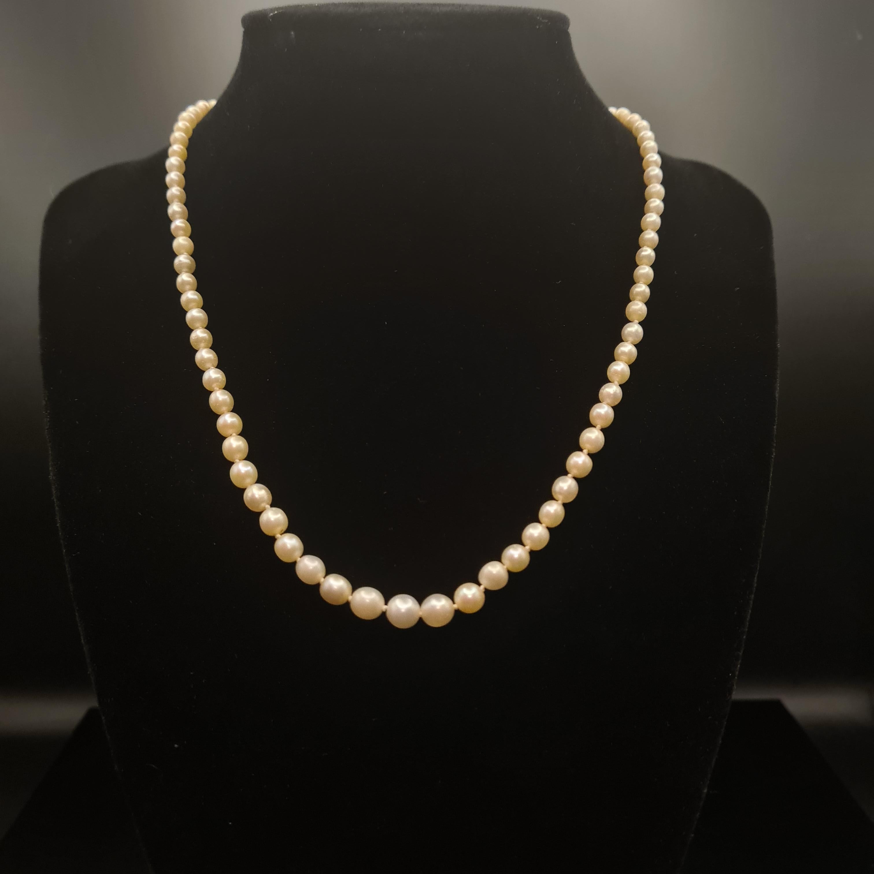 Art Nouveau GIA - Certified Antique Natural Saltwater Pearl and Diamond Necklace For Sale